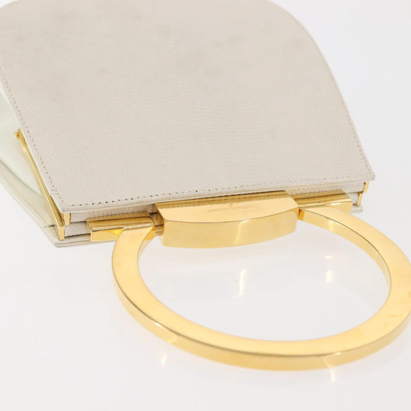 Salvatore Ferragamo Gancini Hand Bag Leather White Gold Auth 143966