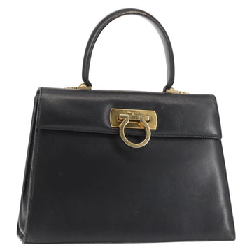 Salvatore Ferragamo Gancini Hand Bag Leather Black Gold Auth 143967