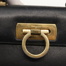 Salvatore Ferragamo Gancini Hand Bag Leather Black Gold Auth 143967-18