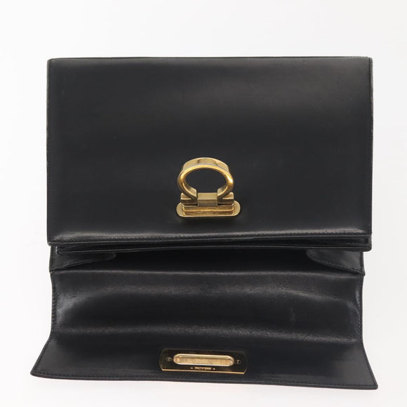 Salvatore Ferragamo Gancini Hand Bag Leather Black Gold Auth 143967