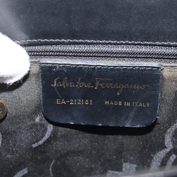 Salvatore Ferragamo Gancini Hand Bag Leather Black Gold Auth 143967