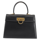 Salvatore Ferragamo Gancini Hand Bag Leather Black Gold Auth 143967-13