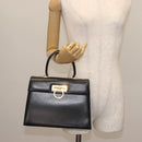 Salvatore Ferragamo Gancini Hand Bag Leather Black Gold Auth 143967-25