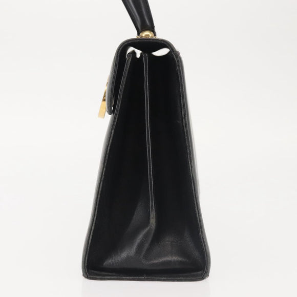 Salvatore Ferragamo Gancini Hand Bag Leather Black Gold Auth 143967