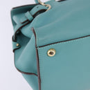 Salvatore Ferragamo Gancini Hand Bag Leather Gold Emerald Green Auth 143968-9