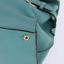 Salvatore Ferragamo Gancini Hand Bag Leather Gold Emerald Green Auth 143968-14