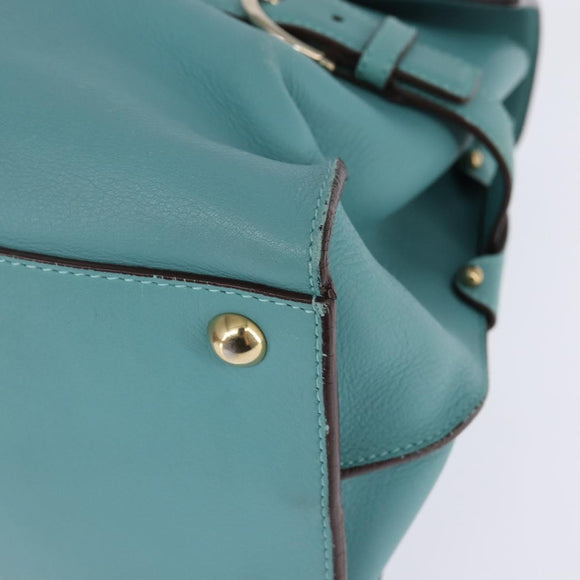 Salvatore Ferragamo Gancini Hand Bag Leather Gold Emerald Green Auth 143968