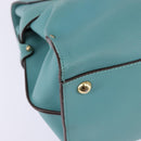 Salvatore Ferragamo Gancini Hand Bag Leather Gold Emerald Green Auth 143968-15