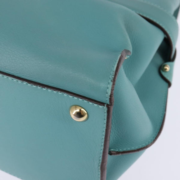 Salvatore Ferragamo Gancini Hand Bag Leather Gold Emerald Green Auth 143968