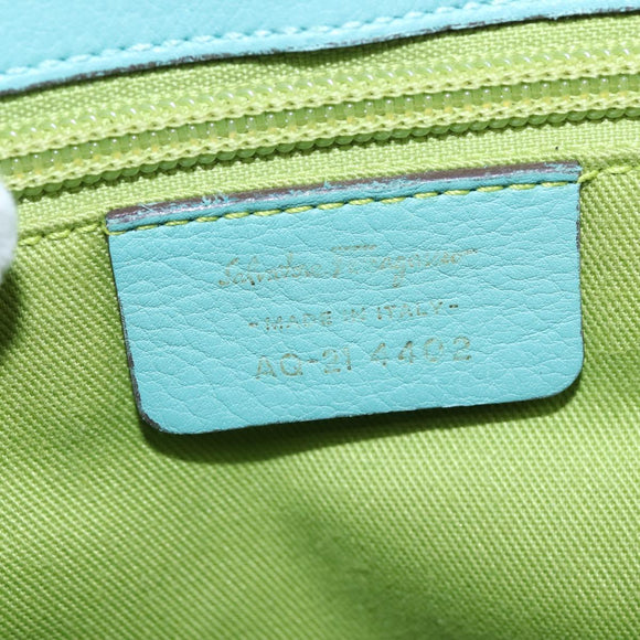 Salvatore Ferragamo Gancini Hand Bag Leather Gold Emerald Green Auth 143968