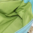 Salvatore Ferragamo Gancini Hand Bag Leather Gold Emerald Green Auth 143968-18