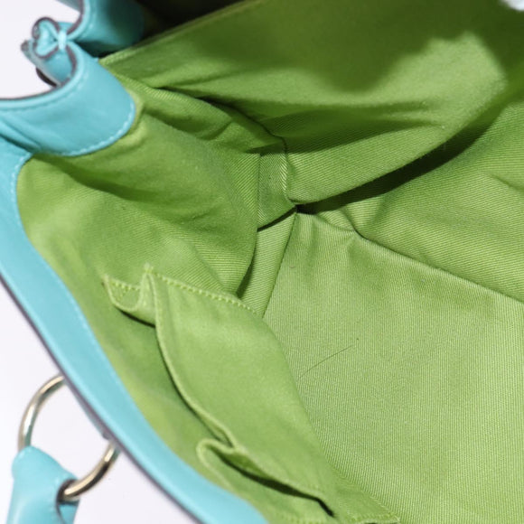 Salvatore Ferragamo Gancini Hand Bag Leather Gold Emerald Green Auth 143968