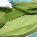 Salvatore Ferragamo Gancini Hand Bag Leather Gold Emerald Green Auth 143968-20