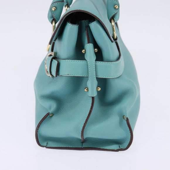 Salvatore Ferragamo Gancini Hand Bag Leather Gold Emerald Green Auth 143968