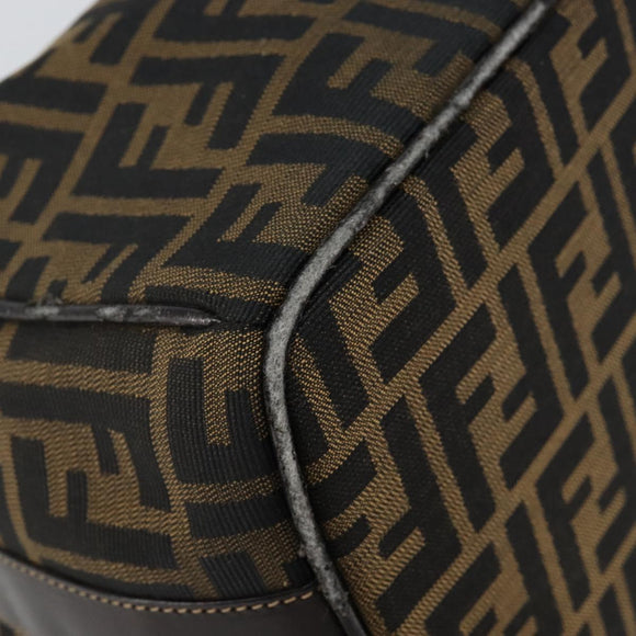 FENDI Zucca Canvas Hand Bag Brown Black gold Auth 143970