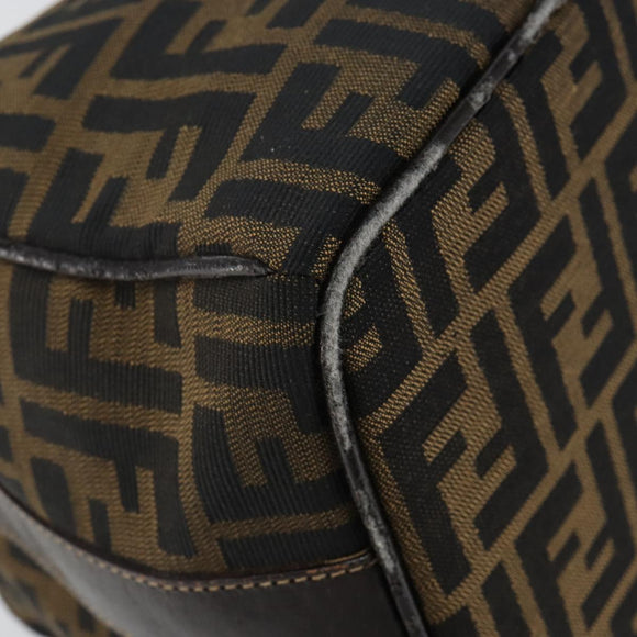 FENDI Zucca Canvas Hand Bag Brown Black gold Auth 143970
