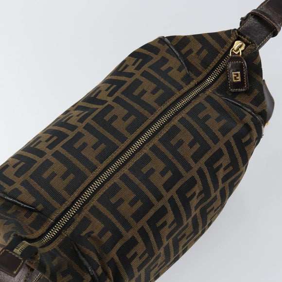FENDI Zucca Canvas Hand Bag Brown Black gold Auth 143970