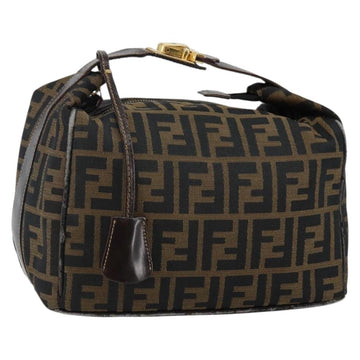 FENDI Zucca Canvas Hand Bag Brown Black gold Auth 143970