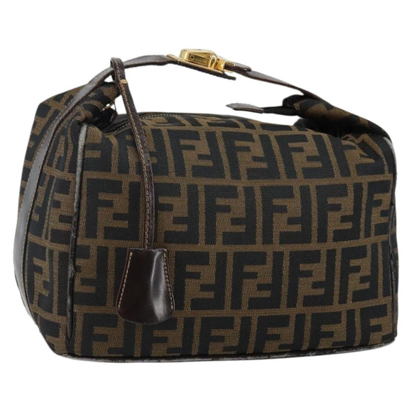 FENDI Zucca Canvas Hand Bag Brown Black gold Auth 143970