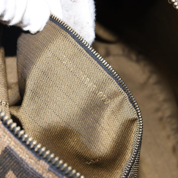 FENDI Zucca Canvas Hand Bag Brown Black gold Auth 143970