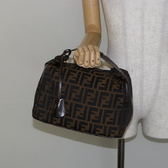 FENDI Zucca Canvas Hand Bag Brown Black gold Auth 143970