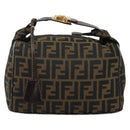 FENDI Zucca Canvas Hand Bag Brown Black gold Auth 143970-13