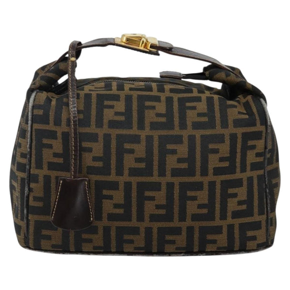 FENDI Zucca Canvas Hand Bag Brown Black gold Auth 143970