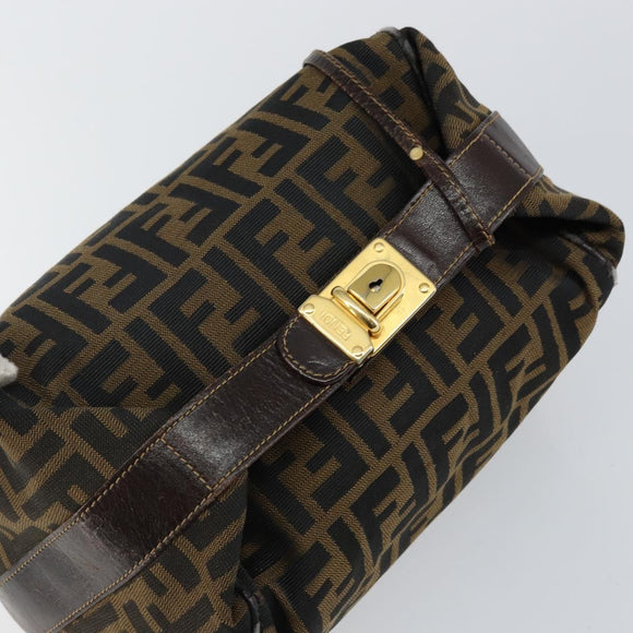 FENDI Zucca Canvas Hand Bag Brown Black gold Auth 143970