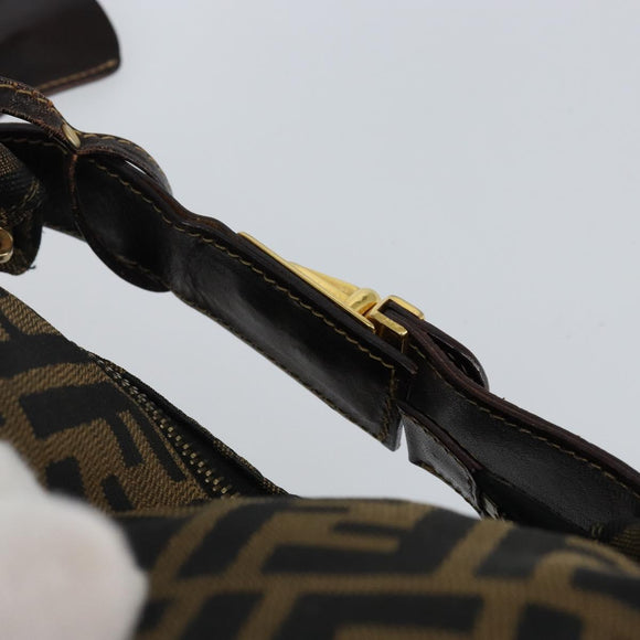 FENDI Zucca Canvas Hand Bag Brown Black gold Auth 143970