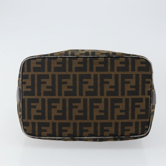 FENDI Zucca Canvas Hand Bag Brown Black gold Auth 143970