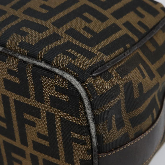 FENDI Zucca Canvas Hand Bag Brown Black gold Auth 143970