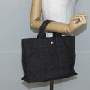 HERMES Her Line PM Hand Bag Canvas Gray Silver Auth 143972-19