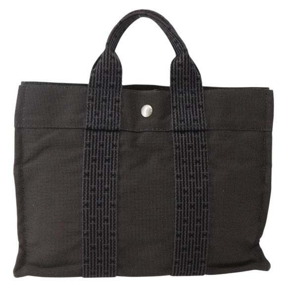 HERMES Her Line PM Hand Bag Canvas Gray Silver Auth 143972