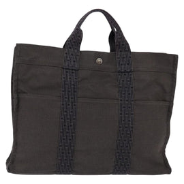 HERMES Her LineMM Hand Bag Canvas Gray Silver Auth 143973