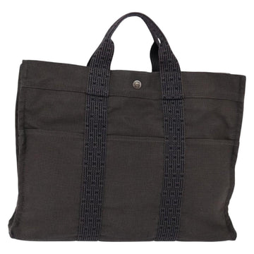 HERMES Her LineMM Hand Bag Canvas Gray Silver Auth 143973