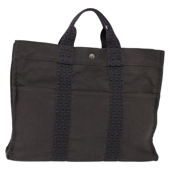 HERMES Her LineMM Hand Bag Canvas Gray Silver Auth 143973