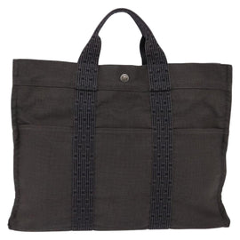 HERMES Her LineMM Hand Bag Canvas Gray Silver Auth 143973 - 0