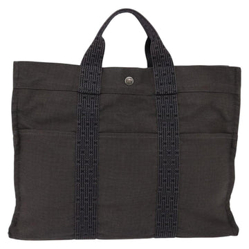 HERMES Her LineMM Hand Bag Canvas Gray Silver Auth 143973 - 0