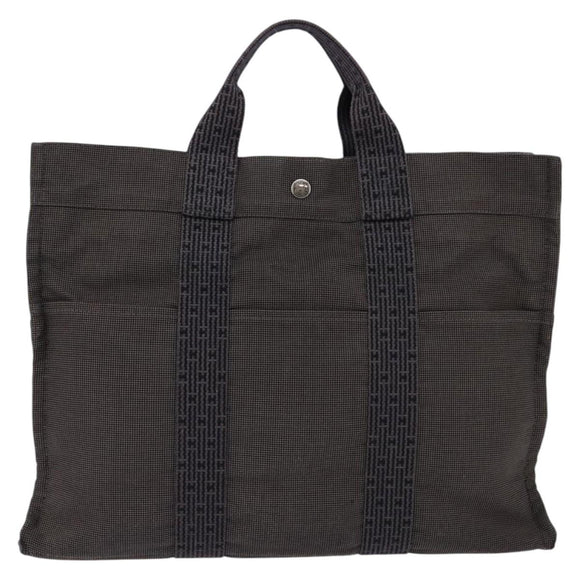 HERMES Her LineMM Hand Bag Canvas Gray Silver Auth 143973