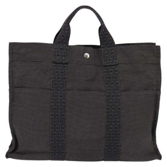 HERMES Her LineMM Hand Bag Canvas Gray Silver Auth 143973