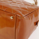 CHANEL Matelasse Chain Shoulder Bag Patent leather Beige Gold CC Auth 143975-14