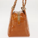 CHANEL Matelasse Chain Shoulder Bag Patent leather Beige Gold CC Auth 143975-4