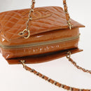 CHANEL Matelasse Chain Shoulder Bag Patent leather Beige Gold CC Auth 143975-7