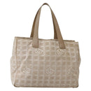 CHANEL New Travel Line Tote Bag Nylon Beige Gold CC Auth 143977-1