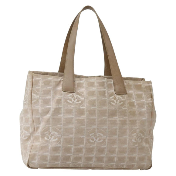 CHANEL New Travel Line Tote Bag Nylon Beige Gold CC Auth 143977