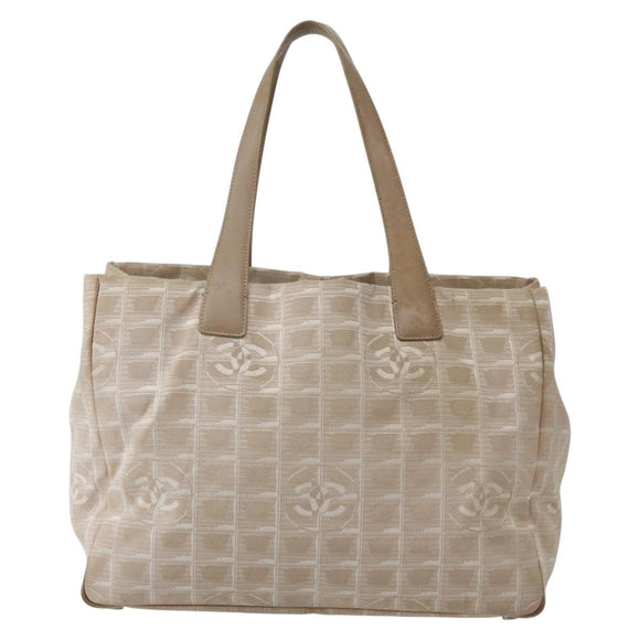 CHANEL New Travel Line Tote Bag Nylon Beige Gold CC Auth 143977