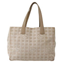CHANEL New Travel Line Tote Bag Nylon Beige Gold CC Auth 143977-3