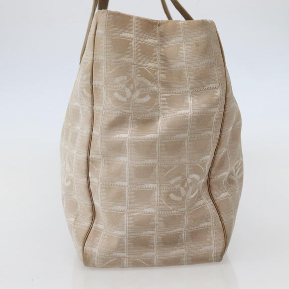 CHANEL New Travel Line Tote Bag Beige Gold CC Auth 143977