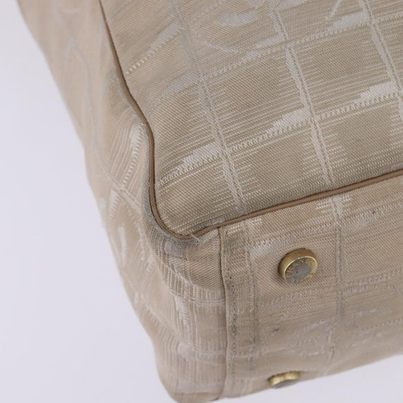 CHANEL New Travel line Tote Bag Nylon Beige Gold CC Auth 143978