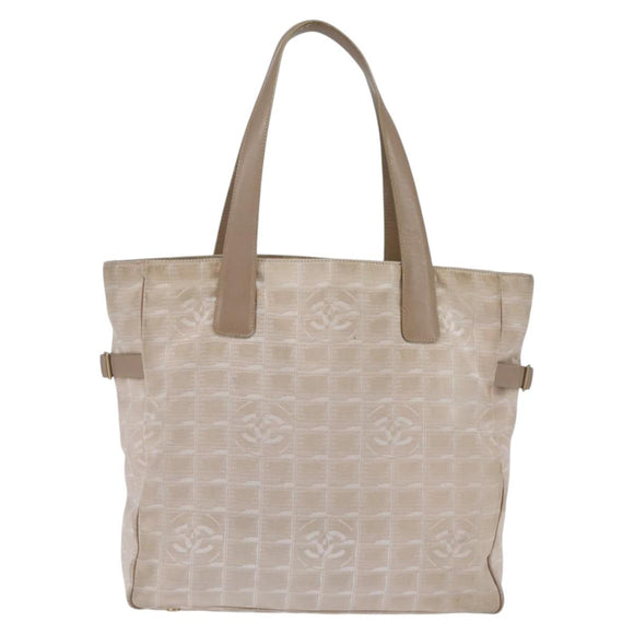 CHANEL New Travel line Tote Bag Nylon Beige Gold CC Auth 143978